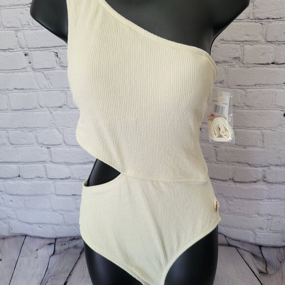 MICHAEL Michael Kors Women's One-Shoulder Side-Cutout Swimsuit- Ivory - Picture 1 of 10